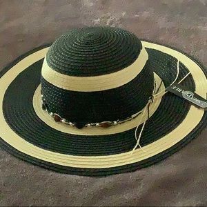 Wide Brim Hat Natural Fibers Beaded Band wide Semi Floppy Colored Straw